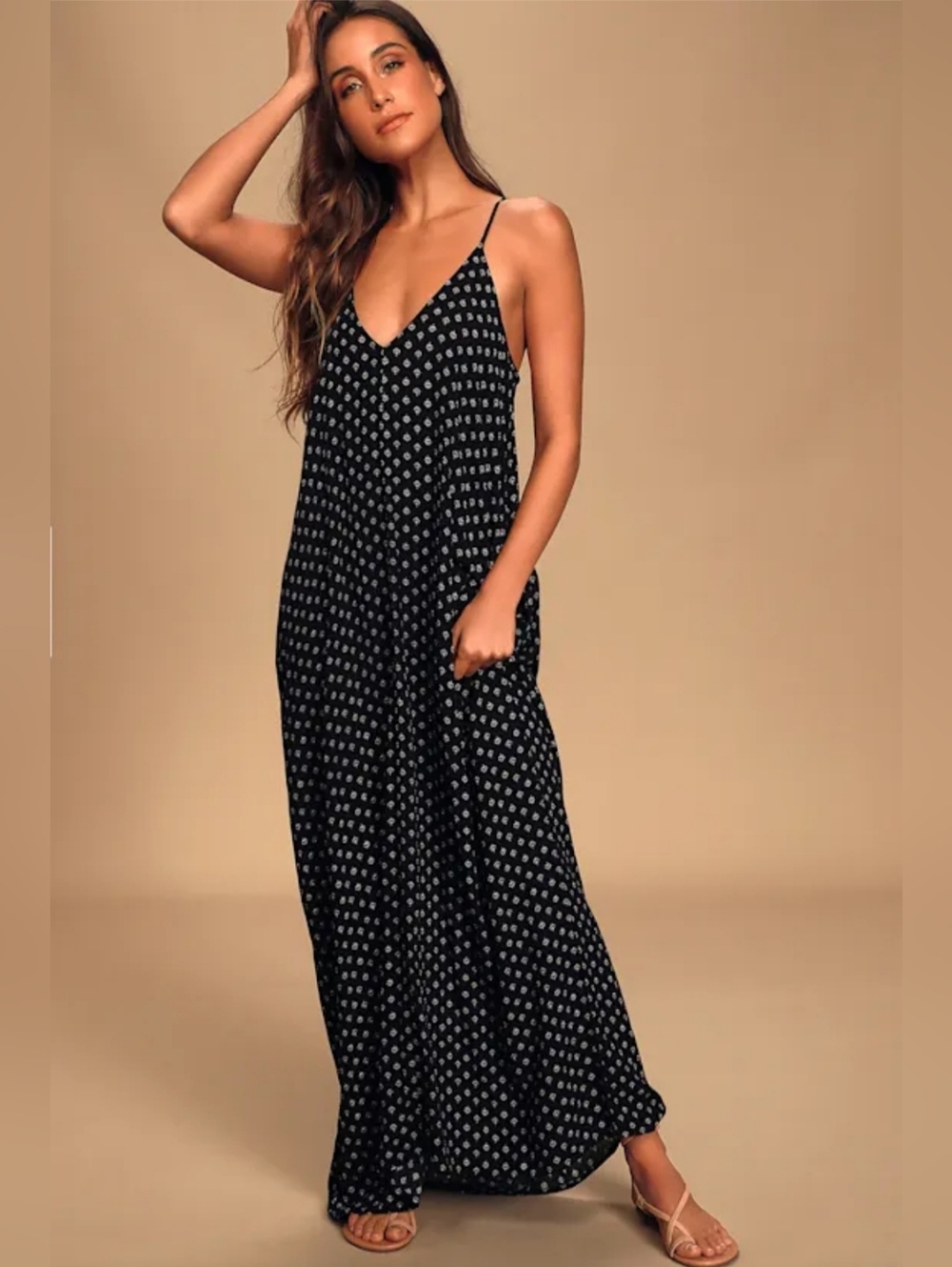 Lulus Yours Tule Black‎ Floral Print Maxi Dress S/M
